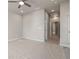 Bedroom featuring a ceiling fan, recessed lighting, and a glimpse into the hallway at 88 Black Gum Ln # 43, Auburn, GA 30011