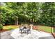 Outdoor patio sitting area with stone flooring and landscaped backyard and wrought iron railing at 1655 Arrowhead Ne Trl, Atlanta, GA 30345