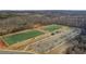 Aerial view of a park featuring soccer fields, a covered picnic area, and parking at 6670 Benchwood Path, Cumming, GA 30028