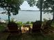 Inviting fire pit setup with Adirondack chairs, overlooking a tranquil lake at 7 Yachting Way, Acworth, GA 30102