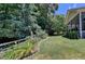 Landscaped backyard with lush greenery and wooden fence at 3550 Rivers End Pl, Buford, GA 30519