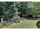 Landscaped backyard with lush greenery and wooden fence at 3550 Rivers End Pl, Buford, GA 30519