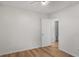 Bedroom with ceiling fan and wood floors at 158 Ashwood Ct, Riverdale, GA 30274