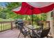 Outdoor deck with patio furniture, grill, and umbrella for shade, perfect for outdoor dining and entertaining at 104 Streambank Ct, Temple, GA 30179