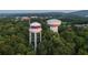 Aerial view of Cumming, GA water towers at 499 Godfrey Dr, Cumming, GA 30040