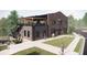 Rendering of a two-story brick commercial building featuring an outdoor patio and ample parking at 929 Hilltop Park Ct, Dacula, GA 30019
