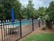 Community pool surrounded by fence, trees and lounge chairs at 978 W Mill Bnd, Kennesaw, GA 30152