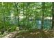 Peaceful waterfront view with a small dock nestled among trees at 3125 Lakeside Dr, Cumming, GA 30041