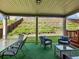 Covered patio with seating area, glass-top table, and artificial turf at 90 Piedmont Cir, Covington, GA 30016