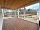 Spacious covered porch with wooden ceiling and wooded view at 1077 Sweet Mia Ln, Powder Springs, GA 30127