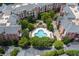 Aerial view of the residential complex with a central pool and lush landscaping at 1735 Peachtree Ne St # 321, Atlanta, GA 30309