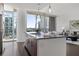 Modern kitchen with island, stainless steel appliances, and city views at 1080 Peachtree Ne St # 1309, Atlanta, GA 30309