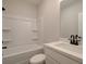 Bathroom showcasing a tub-shower, a white vanity, and neutral color palette at 1988 Deco Dr, Kennesaw, GA 30144