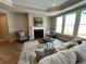 Cozy living room features a fireplace, recessed lighting, and large windows for natural light at 3577 Fishpond Cir, Dacula, GA 30019