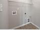 Efficient laundry room space with connections for washer, dryer, and overhead shelving at 424 Eglington Trl, Locust Grove, GA 30248
