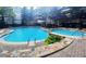 A pristine swimming pool and jacuzzi are the focal point, framed by lush greenery and a stone-paved patio at 1850 Cotillion Dr # 3123, Dunwoody, GA 30338