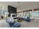 Cozy living room featuring a fireplace, plush velvet sofas, and large windows with natural light at 3325 Piedmont Ne Rd # 1801, Atlanta, GA 30305