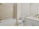 Clean bathroom featuring a shower/tub combo and modern vanity at 495 Pearl St, Cumming, GA 30040