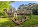 Spacious backyard with a charming seating area and lush lawn, offering a perfect space for outdoor gatherings at 2010 Stonehedge Rd, Roswell, GA 30075