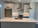 Bright kitchen with a large island, stainless steel appliances, and modern lighting at 621 Silva St # 124, Cumming, GA 30040