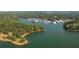 Aerial view of the community's marina with boat slips, surrounded by trees and lake waters at 635 Skytop Dr, Cumming, GA 30040