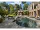 Beautiful backyard pool and spa area with elegant stone work and lush landscaping at 3560 Ridgewood Nw Rd, Atlanta, GA 30327