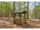 Rustic wooden well structure nestled in a wooded area with mature trees, surrounded by pine needles at 3208 Paddock Rd, Covington, GA 30014