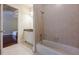Bathroom with single vanity, granite countertop and shower/tub combo at 3133 Saint Ives Country Club Pkwy, Johns Creek, GA 30097