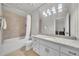 Bathroom features tub/shower combo, granite countertop vanity, and modern lighting at 2867 Darlington Run, Duluth, GA 30097