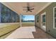 Covered patio with ceiling fan, overlooking a spacious backyard at 125 Pinewood Dr, Covington, GA 30014