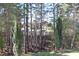 Backyard view featuring lush trees and a glimpse of the community in the distance at 1007 Sycamore Ln, Villa Rica, GA 30180