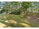 Wooded backyard with lush green grass and mature trees at 503 W Green Ct, Woodstock, GA 30189