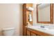 Cozy bathroom featuring wooden cabinets and a clean, bright sink and mirror at 2601 Round Ridge Rd, Loganville, GA 30052