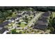 Aerial view showcasing the community, highlighting the neighborhood layout, landscaping, and surrounding greenery at 5210 Ginger Rose Ct, Cumming, GA 30028