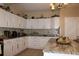 Kitchen featuring white cabinetry, granite countertops, and decorative backsplash at 2100 Indian Shoals Dr, Loganville, GA 30052