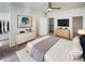 Light-filled main bedroom with minimalist decor, plush rug, and large dresser under wall-mounted TV at 1575 Ridenour Nw Pkwy # 804, Kennesaw, GA 30152