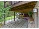 Covered patio featuring stone pavers, swing, and seating, offering a shaded and relaxing outdoor living space at 2908 Mabry Ne Ln, Brookhaven, GA 30319