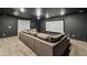 Finished basement featuring a large media screen, projector, and large sectional sofa at 1995 Woodmont Dr, Douglasville, GA 30135