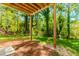 View under wooden deck of basement doorway and surrounding tree line and lawn at 6462 Beaver Creek Trl, Atlanta, GA 30349