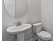 Powder room featuring pedestal sink, oval mirror, and toilet at 226 Strawberry Ln, Woodstock, GA 30189