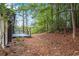 Wooded backyard with deck and lush greenery, blending outdoor living with natural beauty at 2228 Old Dallas Sw Rd, Marietta, GA 30064