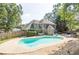 Beautiful backyard featuring a gunite pool, green landscaping, and privacy fence at 1210 Swan Mill Ct, Suwanee, GA 30024