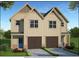 Rendering of a tan colored duplex with a well-manicured lawn and dual garages at 3136-B Brownstone Se Ln, Atlanta, GA 30354