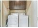 Convenient laundry room features a full-size washer and dryer with upper cabinet storage at 3621 Vinings Slope Se # 3411, Atlanta, GA 30339