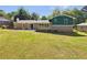 Backyard view of home featuring a brick patio, lots of greenspace, and mature trees at 211 Murphy Ave, Lawrenceville, GA 30044