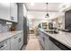 Modern kitchen with gray cabinets, granite countertops, and stainless steel appliances at 648 Glendale Rd, Scottdale, GA 30079