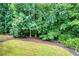 Wooded backyard with lush greenery and wooden fence at 6755 Creek View Ln, Cumming, GA 30041