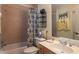 Cozy bathroom features a bathtub with shower, stylish sink, and complementary fixtures and decorations at 3707 Peachtree Ne Rd # 1, Atlanta, GA 30319