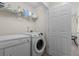 Laundry room featuring a white washer and dryer, wire shelving, and neutral walls at 1801 Liberty Nw Pkwy, Atlanta, GA 30318