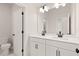 Bathroom with a double sink vanity, modern fixtures, and a white toilet at 7530 Homer Dr, Cumming, GA 30028